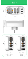 Vente chaude prise d'extension multifonctionnelle Allemagne cube multiprise un tour 3 prises de courant 4 USB Euro adaptateur multi-prise