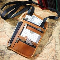 Crazy Horse pemegang paspor kulit asli, dompet sampul paspor pemblokir Rfid, dompet leher, kantong perjalanan