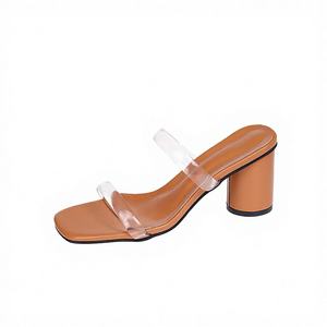 Sandalias de tacón alto de PU para mujer, estilo nuevo de verano y otoño, con tacón grueso, punta abierta y cuadrada, de una sola tira, a la moda. - Product Image 2
