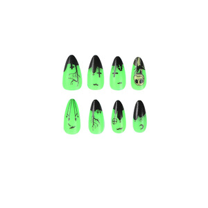 <span class=keywords><strong>Uñas</strong></span> Postizas Decorativas de Halloween, Color Verde Negro, Estilo Francés, Producto Terminado, Desmontables, Presión para Aplicar - Product Image 5