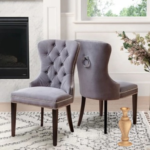 <span class=keywords><strong>Sedie</strong></span> da Pranzo Eleganti di Lusso in Velluto Nero con Gambe in Legno Massello Laccato Nero e Dettagli in Ottone Dorato, Stile Francese - Product Image 5