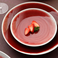 Assiette Ronde Creuse/Profonde en Porcelaine à Glaçure Changeante Cuite au Four, Vente en Gros Usine, Assiette de Dîner Rouge en Céramique de Luxe, Unique
