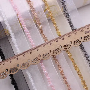 1.8cm diamond beaded lace ribbon embroidery lace fabric silk tassel clothing accessory handmade trim