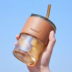 Di alta qualità marrone tazza di caffè 450ml paglia di vetro con coperchio - Product Image 2