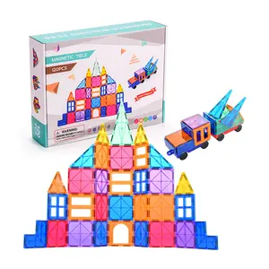 Mainan STEM edukasi anak-anak, penjualan terbaik ubin bangunan Magnet 120 buah blok bangunan magnetik untuk anak-anak