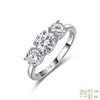 Bague en argent S925 avec 3 pierres de moissanite, taille brillant rond, sertie à griffes, bijou blanc pour fiançailles, fête ou cadeau