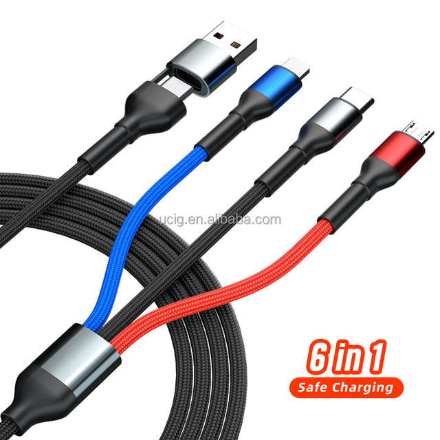 6 in 1 USBC USB Nylon Braided Cable 3 4 5 in 1 Direct Charging Cable for iPhone 12 13 14 15 16 Pro Max & IWatch & Airpods