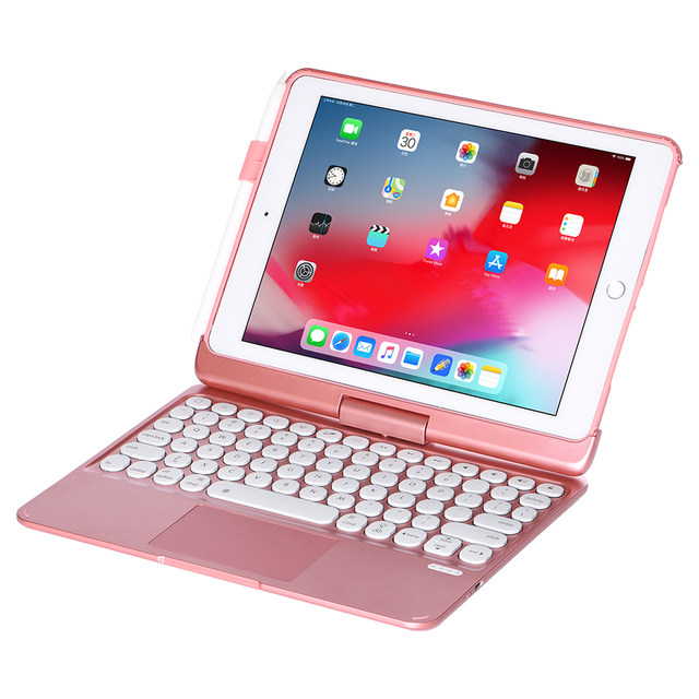 Kinggard KD613-C240425 360 Degree Rotating Folding Wireless Keyboard Case Pencil Holder Hard PC Cover Case with Keyboard for Pad