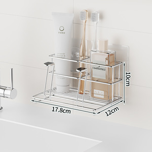 Support mural sans perçage en acier inoxydable pour brosse à dents électrique, avec égouttoir intégré pour gobelets, étagère de salle de bain - Product Image 3