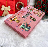 Boîte de calendrier de l'Avent de Noël rose - Boîte cadeau pliable en papier pour compte à rebours, envoi postal, matériaux recyclés, finition brillante et mate