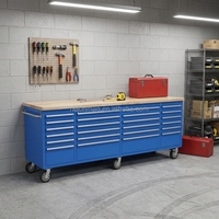 Armoire à outils roulante robuste OEM OBM de 96 pouces, en acier thermolaqué, avec plan de travail en bois massif, multiprise intégrée, capacité de charge de 900 kg