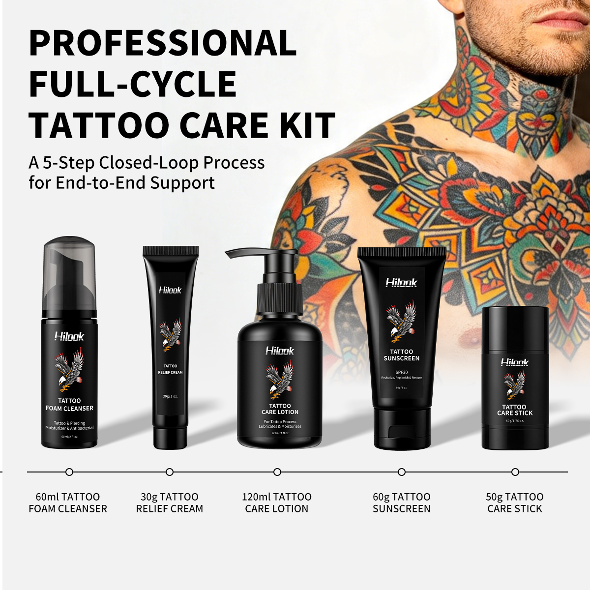 Private Label Foam Cleanser Tattoo Care Lotion Repair Cream Sunscreen Stick Aftercare Supplies Complete Travel Set Tattoo Kit