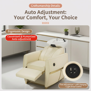 Sillón de Lavado de Cabello Eléctrico Reclinable Automático Portátil de Cuero para Salón, Estación de Lavado con Tazón Grande de Cerámica, Moderno para Baño y Hotel - Product Image 5