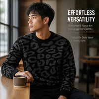 Pull-over en tricot à imprimé léopard pour homme, col rond, manches longues, coupe ample, style streetwear, automne-hiver