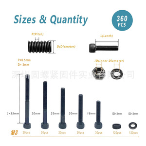 360PCS 400PCS Grade 12.9 Cylindrical Head Hex Screw Set DIN912 SCM435 Alloy Steel For RC Car DIY 3D Printing Machine Maintenance - Product Image 5