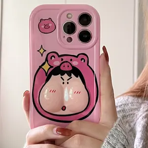 Pink Cute Cartoon Cute Big Face drückt das Schwein Soft Pu Phone Case für Iphone 14/13 Pro Max Female Love New Hot Back Phone Case