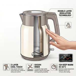 Hervidor de Agua de 1.7 Litros, Calentador de Agua Rápido, Acero Inoxidable, Apagado Automático, Portátil, Garantiza la Seguridad por Apagado Automático - Product Image 2