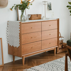 Commode en bois de cerisier à 6 tiroirs, meuble de rangement en bois massif, commode de chambre à coucher - Product Image 2
