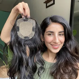 Topper européen de cheveux humains vierges, peau amincissante de 14-16 pouces, <span class=keywords><strong>2</strong></span> CM PU autour de la Base en soie, Topper de cuir chevelu pour femmes - Product Image 1