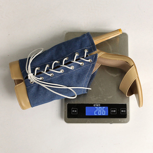Women Side Lace up Summer Short Booties Single Band Zipper Ankle Boots Thin High Heels Sandals Big Size 48 Denim Overlay <b>Shoes</b> - Product Image 5