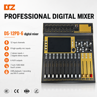 Mezclador Digital de 12 Canales DSZ DS-12PD-6, Consola de Mezcla de Audio, Pantalla Táctil, Control Remoto Multidispositivo, Salida USB para Sonido