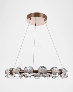 Lámpara de Araña Colgante de Cristal Irregular con Marco Dorado, Iluminación Artística de Lujo para Escaleras - Product Image 6