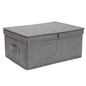Collapsible Linen Fabric Storage Bins with Lids Foldable Organizer Containers for Home Bedroom Closet Systems & Organizers