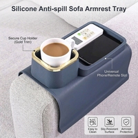 Plateau multifonctionnel en silicone de qualité alimentaire, anti-déversement et antidérapant pour accoudoir de canapé, avec porte-gobelet de rangement moderne pour salon