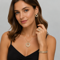 Ensemble de bijoux classique en acier inoxydable plaqué or 18 carats, collier, boucles d'oreilles, bracelet, cadeau de mariage, vente en gros pour femmes