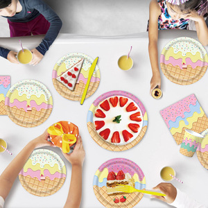 ชุดตกแต่งปาร์ตี้ไอศกรีม DAMAI จานธีมไอศกรีมสำหรับงานวันเกิด จานขนมหวานแบบใช้แล้วทิ้งลายสตรอว์เบอร์รี ผ้าเช็ดปาก ส้อม - Product Image 3