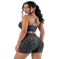 Taille haute femmes grande taille vêtements de sport mode transfrontalière imprimé léopard Yoga Shorts Push-Up Camisole Fitness ensemble solide