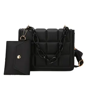 ladies trendy fashion purse and handbag ladies Chain indentation square woman clutch trend leather shoulder bag for ladies