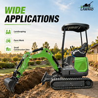 Mini-excavatrice fiable LAWNIO 18L avec capot, chenilles en caoutchouc de 200 mm, moteur Kubota D722, pour travaux de terrassement en jardin et ferme, usage professionnel