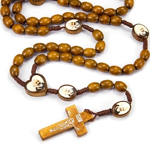 <span class=keywords><strong>Rosario</strong></span> in Legno di San Padre Pio, Perline di Preghiera Cattoliche con Medaglie Rotonde e a Cuore di Padre Pio, <span class=keywords><strong>Rosario</strong></span> con Crocifisso in Legno d'Ulivo - Product Image 1