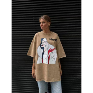 T-shirt 2025 con stampa di carattere retrò drappeggiata top Casual da <span class=keywords><strong>donna</strong></span> con foro a girocollo <span class=keywords><strong>abbigliamento</strong></span> da <span class=keywords><strong>donna</strong></span> - Product Image 5