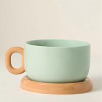 Ensemble de tasses à thé en céramique avec glaçure pastel brillante, logo personnalisé, grande capacité, tasse à petit-déjeuner, mug à cappuccino avec assiette