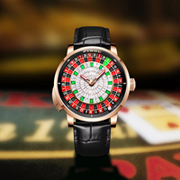Montre PINDU 6628, jeu de roulette à boutons européen, montre mécanique, verre saphir, cadran en diamant, bracelet en cuir pour homme