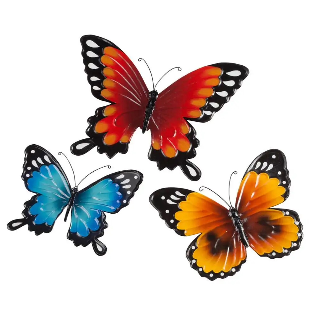 Indoor or Outdoor Set of 3 Metal Wall Decor Butterfly Factory Wall Art Home Decoration Antique Imitation Figurine Animal IRON