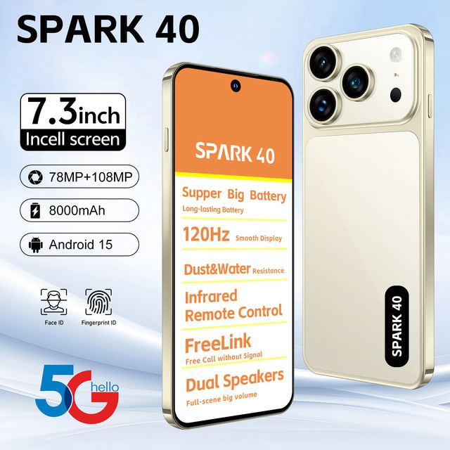 Factory Price SPARK 40 5G Smartphone 120Hz Display 78+108MP Camera Fingerprint & Face Unlock