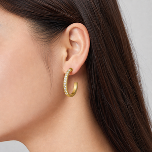 <b>Large</b> <b>Stone</b> Set Half Hoop Earrings Stainless Steel 14K Gold Vacuum Plated Post Back Gold Silver Variants - Product Image 5