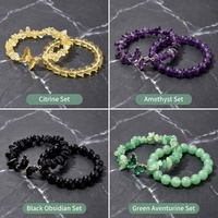 Ensemble de bracelets en pierres naturelles avec breloque papillon en cristal + bracelet à perles rondes Citrine Améthyste Obsidienne Aventurine verte