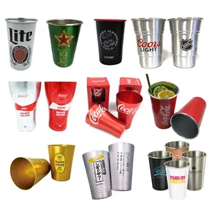 Promosi Pesta Berwarna Outdoor Logam Timah Dapat Minum Mug Cangkir Bola Tumbler Aluminium Set Gelas Minum