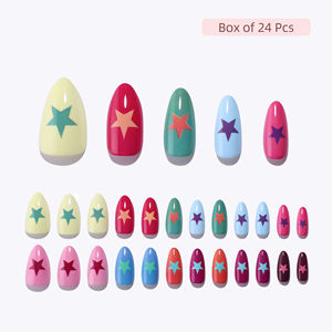 Ongles artificiels prêts à être expédiés, forme courte, <span class=keywords><strong>rouge</strong></span> clair, style étoile blanche, ongles de luxe personnalisés, <span class=keywords><strong>gel</strong></span> doux, étiquette privée, ongles à presser - Product Image 4