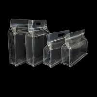Bolsa de fondo plano transparente al por mayor, bolsa de plástico Ziplock para embalaje de alimentos con asa, bolsa de Mylar reutilizable y resellable