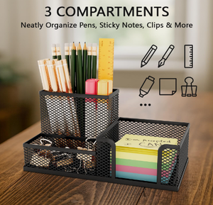 Organizador de Escritorio para Bolígrafos, Suministros de Oficina con 3 Compartimentos, Accesorios de Escritorio y Organizadores de Espacio de Trabajo para el Hogar y la Escuela, Color Negro - Product Image 3