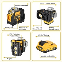 Nivel Láser de 3 Puntos DW 089LG12-Line Verde 540nm, Autonivelante, con Estuche Resistente a Impactos para Construcción