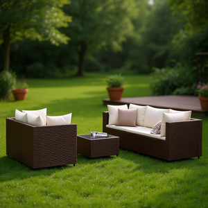 Conjunto de Muebles de Jardín de Ratán Marrón de 5 Piezas, Muebles de Patio para Exteriores, Sofá, Silla y Mesa de Mimbre Resistentes a la Intemperie - Product Image 2