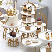 Support à dessert en céramique blanc et or de luxe - Support à gâteau à 3 étages et plateau de service pour pâtisseries pour mariages