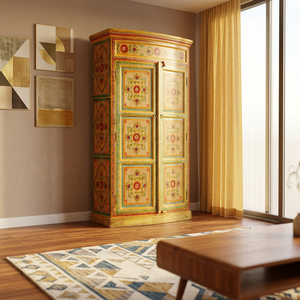 Armoire en bois massif peinte à la main pour chambre à coucher, faite à la main pour salon, hôtel, ferme, mobilier indien, grossiste - Product Image 6