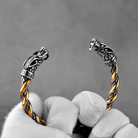 Pulsera Vikinga Doble Cabeza Dragon Hombre Acero Titanio Nordico Vintage Abierto Brazalete Pulido Joyeria Al Por Mayor Regalo